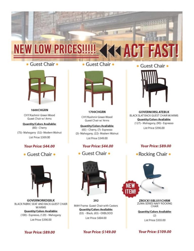 a list of chairs that are a part of andy stern's inventory blowout sale 3